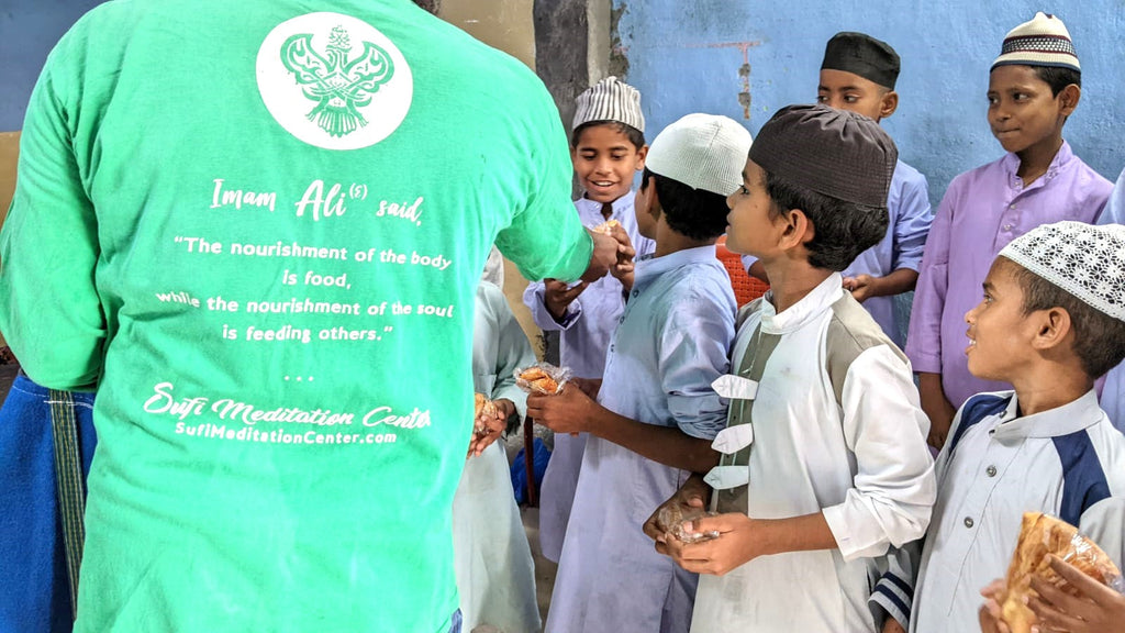 India - Honoring URS/Union of Mawlana Shaykh Ali ar-Ramitani ق ع & Imam Shamil ع by Serving Bakery Snacks to Children at Two of Community's Madrasas/Schools & Donating a DastarKhan/Table Cloth