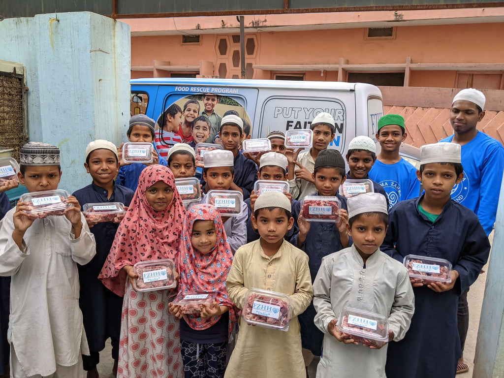 Hyderabad, India - Participating in Holy Qurbani Program & Mobile Food Rescue Program by Processing, Packaging & Distributing Holy Qurbani Meat to Two Local Madrasas/Schools, Less Privileged People & Local Community's Orphanage
