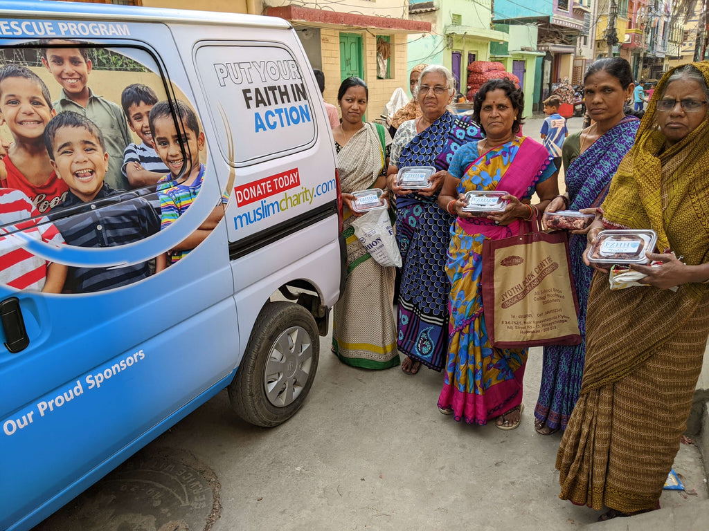 Hyderabad, India - Participating in Holy Qurbani Program & Mobile Food Rescue Program by Processing, Packaging & Distributing Holy Qurbani Meat to Two Local Madrasas/Schools & Local Community's Less Privileged Families & People in Need