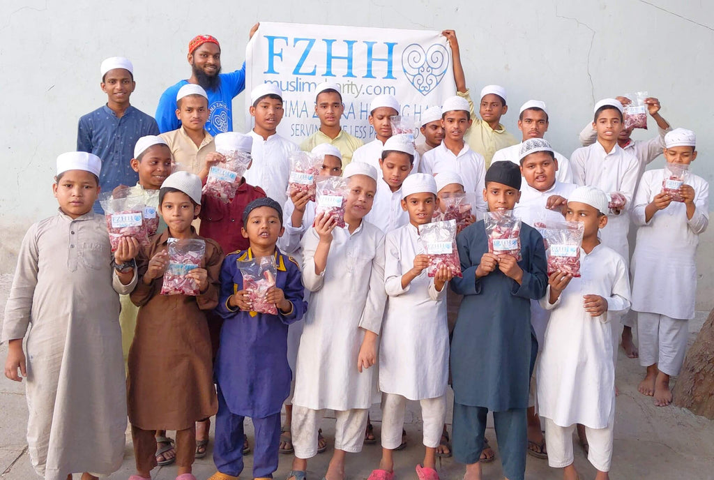 Hyderabad, India - Participating in Holy Qurbani Program & Mobile Food Rescue Program by Processing, Packaging & Distributing Holy Qurbani Meat from 15 Holy Qurbans to Madrasa/School Children & Less Privileged Families