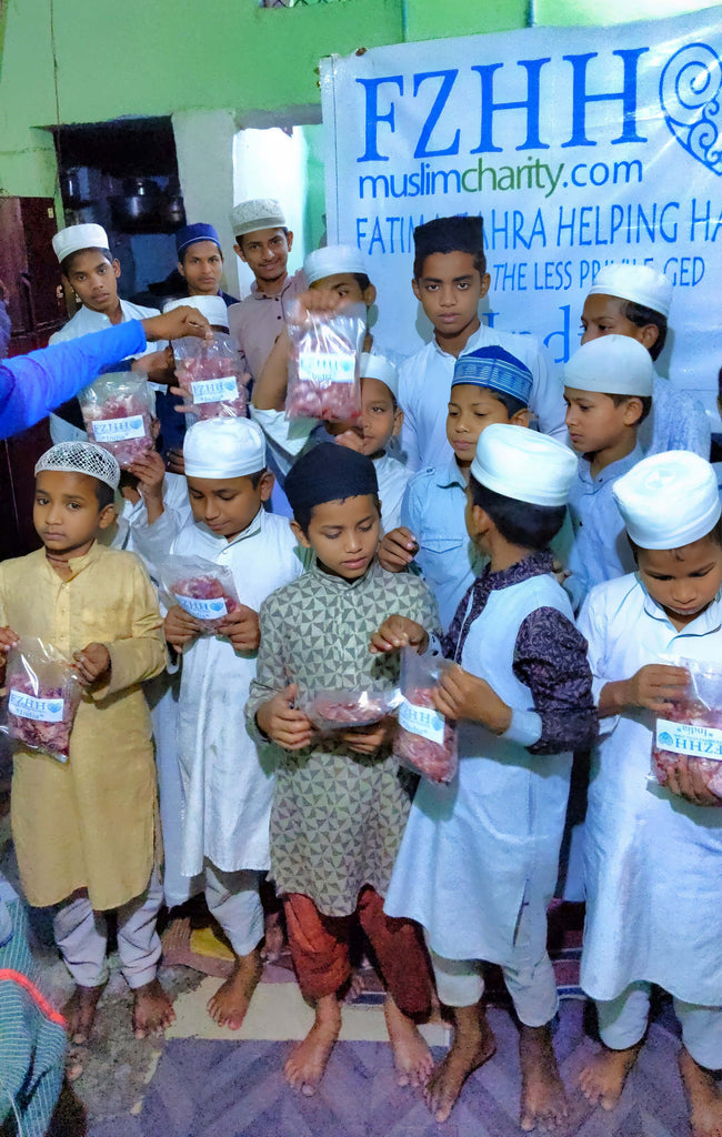 Hyderabad, India - Participating in Holy Qurbani Program & Mobile Food Rescue Program by Processing, Packaging & Distributing Holy Qurbani Meat from 4 Holy Qurbans to Madrasa/School Children & Less Privileged Families