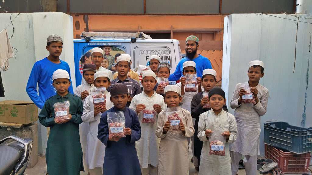 Hyderabad, India - Participating in Holy Qurbani Program & Mobile Food Rescue Program by Processing, Packaging & Distributing Holy Qurbani Meat from 16 Holy Qurbans to 5 Madrasas/Schools & Less Privileged Families