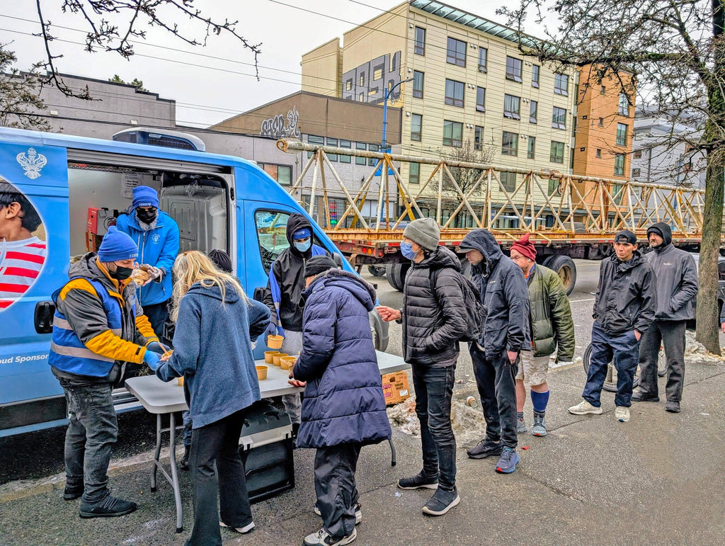 Vancouver, Canada - Participating in Mobile Food Rescue Program by Serving Hot Breakfast & Lunch Sandwiches with Drinks and Desserts to Local Community's Homeless & Less Privileged People