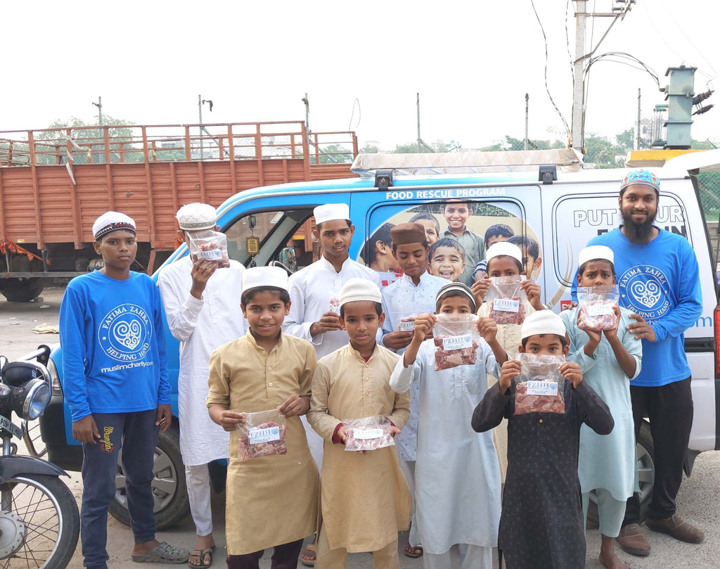 Hyderabad, India - Participating in Holy Qurbani Program & Mobile Food Rescue Program by Processing, Packaging & Distributing Holy Qurbani Meat from 10 Holy Qurbans to Beloved Orphans, 2 Madrasas/Schools & Less Privileged Families