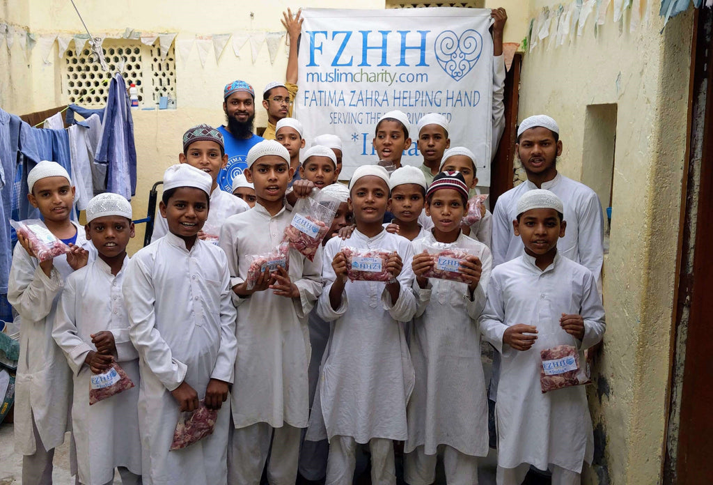 Hyderabad, India - Participating in Holy Qurbani Program & Mobile Food Rescue Program by Processing, Packaging & Distributing Holy Qurbani Meat from 28 Holy Qurbans to Beloved Orphans, Children at Five Madrasas/Schools Children & Less Privileged Families