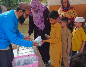Faisalabad, Pakistan - Participating in Orphan Support Program & Mobile Food Rescue Program by Distributing 100+ Goodie Bags with Snacks & Juice to Beloved Orphans at Local Community's Orphanage